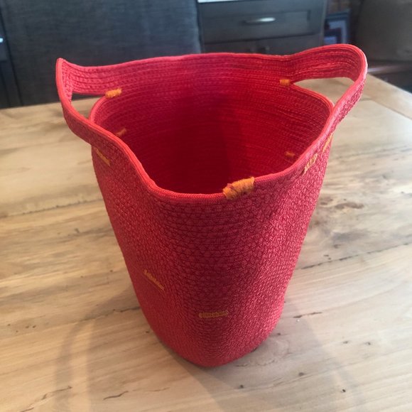Handmade Bright Red and Orange Storage Basket with Handles - Picture 7 of 9